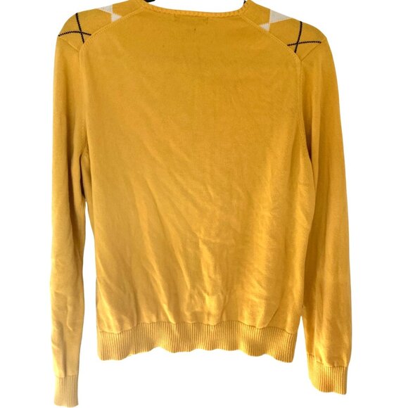 Lands' End Yellow Argyle Button-Up Cardigan – Preppy Knit Sweater Size Medium - Picture 3 of 4